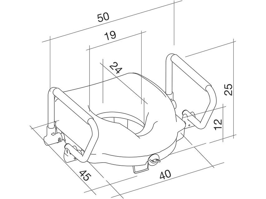 RIALZO WC con braccioli reclinabili - 12,5 cm